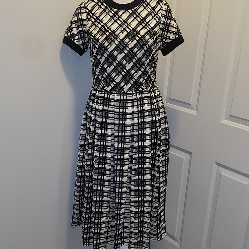 W By Worth Plaid Fit and Flare Midi Dress Size 2 Lace Semi Sheer